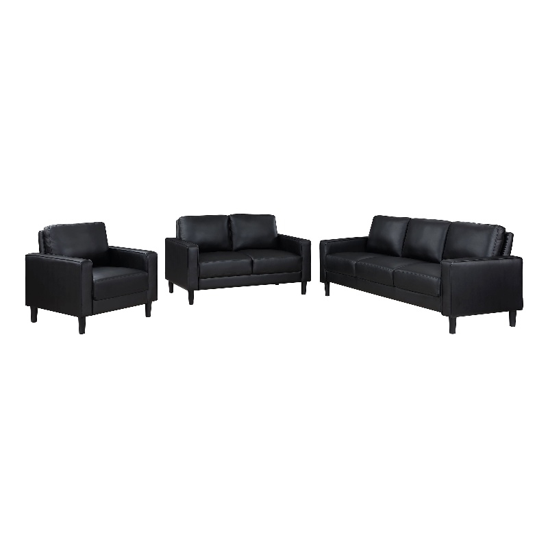 Ruth 3-piece Upholstered Track Arm Sofa Set Black