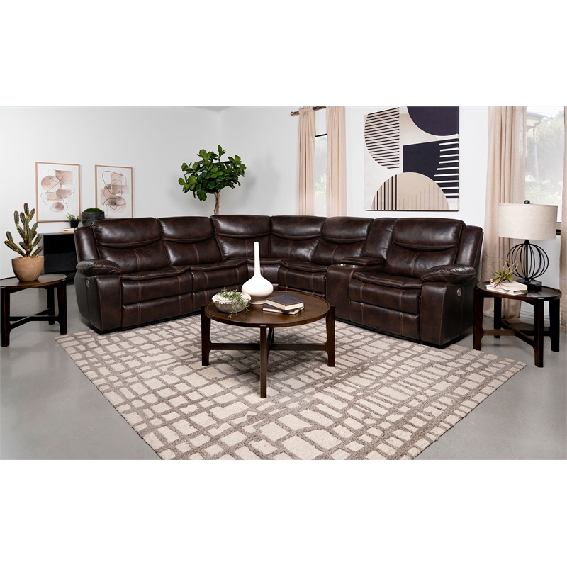 Sycamore Upholstered Power Reclining Sectional Sofa Brown
