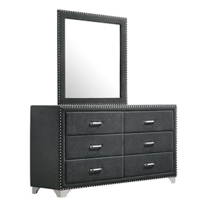 Melody 6-drawer Upholstered Dresser with Mirror Grey