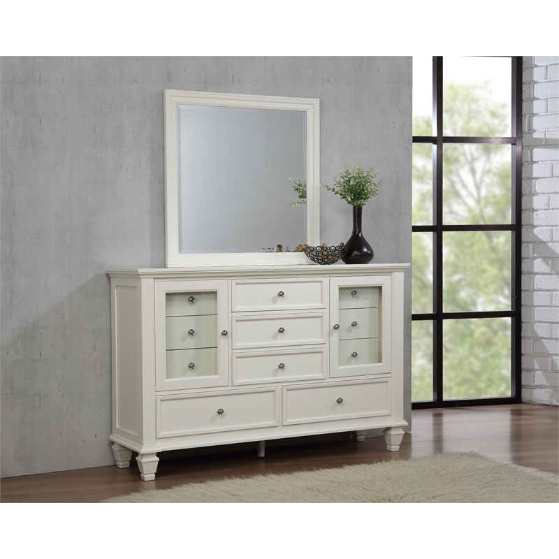 Sandy Beach 11-drawer Dresser with Mirror Cream White