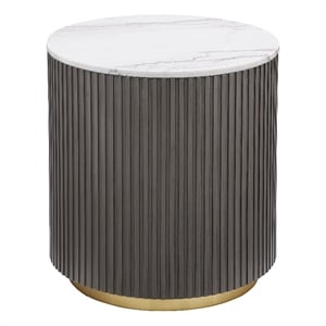 Coaster Jason Round White Marble Top Drum Base Side End Table in Charcoal
