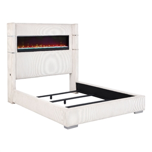 Tisdall Upholstered Queen Flame Visualizer Bed Cream