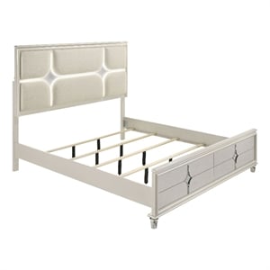 Olivia Queen Panel Bed LED Headboard Pearl White