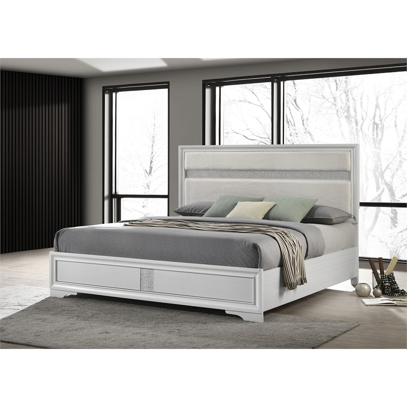 Miranda 54-inch Upholstered Eastern King Panel Bed White