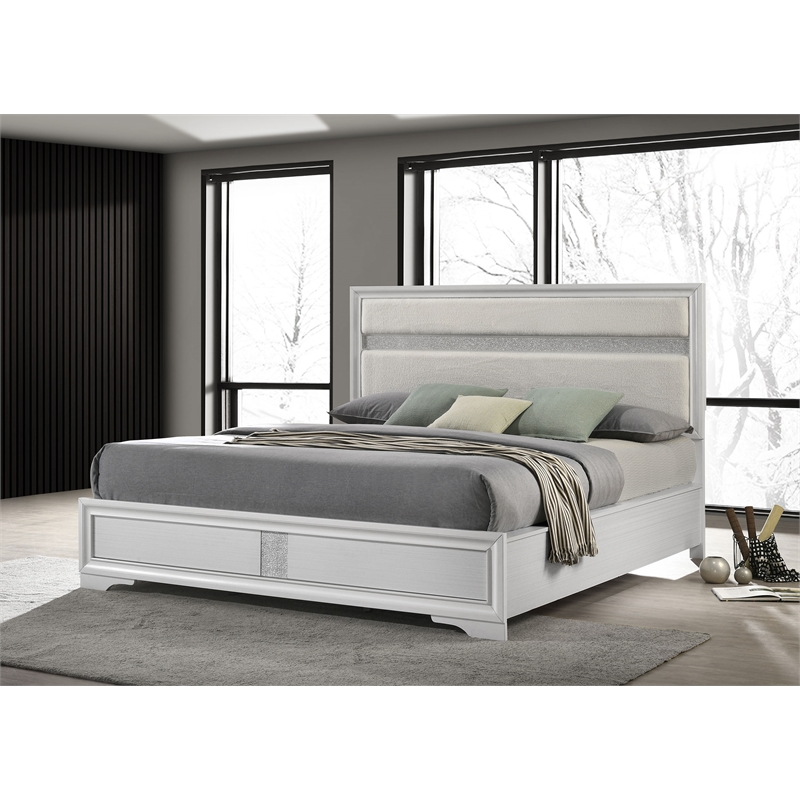 Miranda 54-inch Upholstered California King Panel Bed White