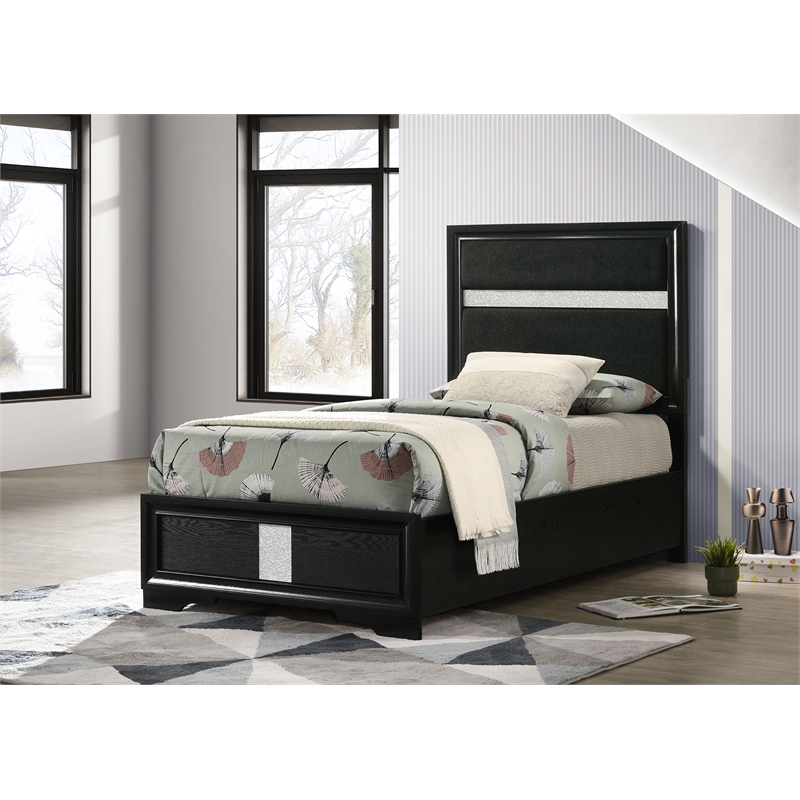 Miranda 54-inch Upholstered Twin Panel Bed Black
