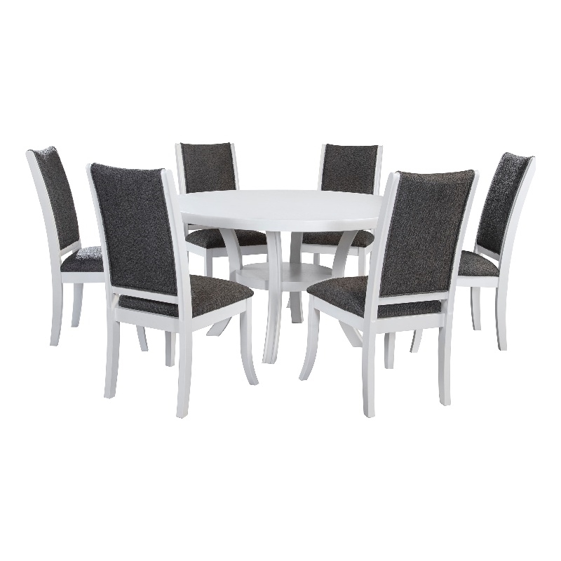 Judd 7-piece 54-inch Round Wood Dining Table Set Pearl White