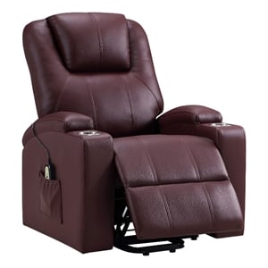 Armstrong Upholstered Power Lift Massage Recliner Wine