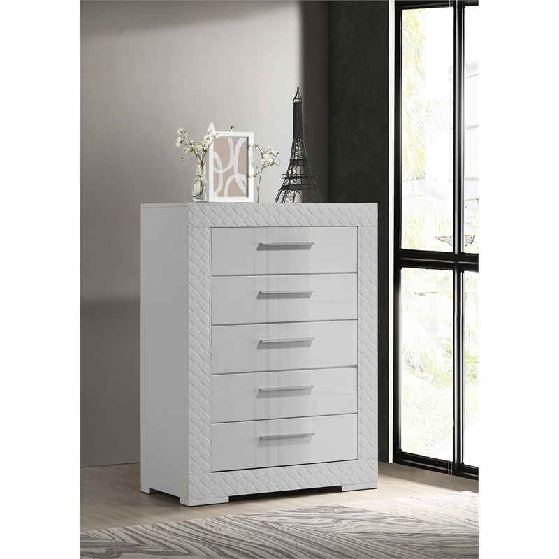 Ives 5-drawer Bedroom Chest of Drawers White High Gloss