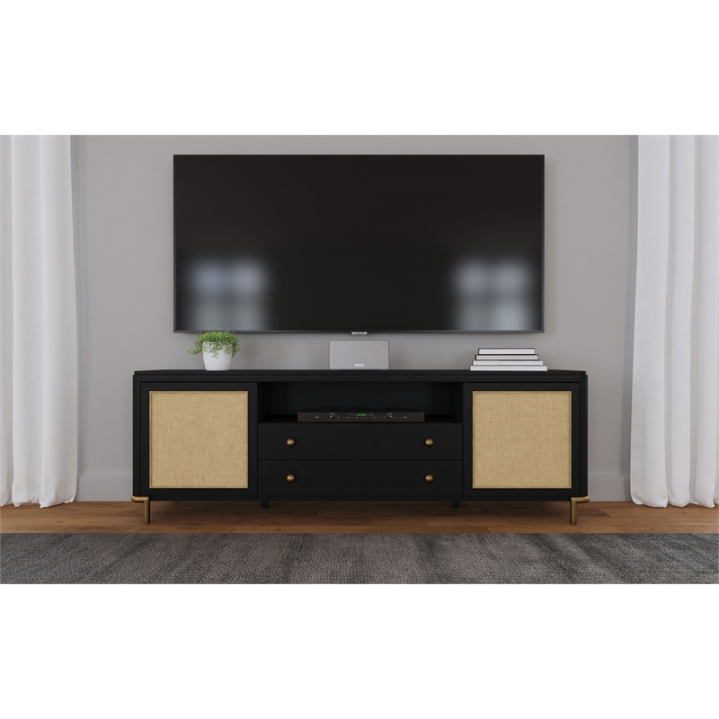 Arini Rattan Cane 2-door TV Stand Media Console Black