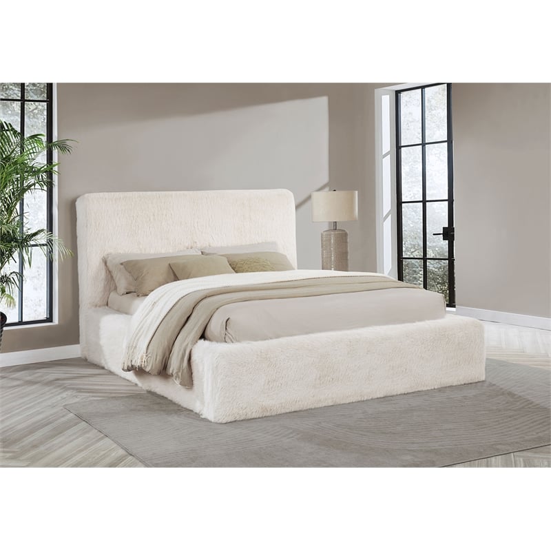 Rebecca Faux Fur Upholstered Eastern King Bed Cream