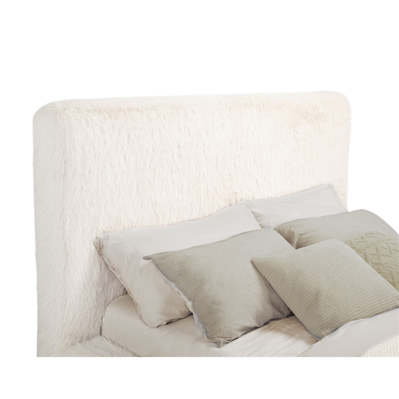 Rebecca Faux Fur Upholstered Queen Bed Cream