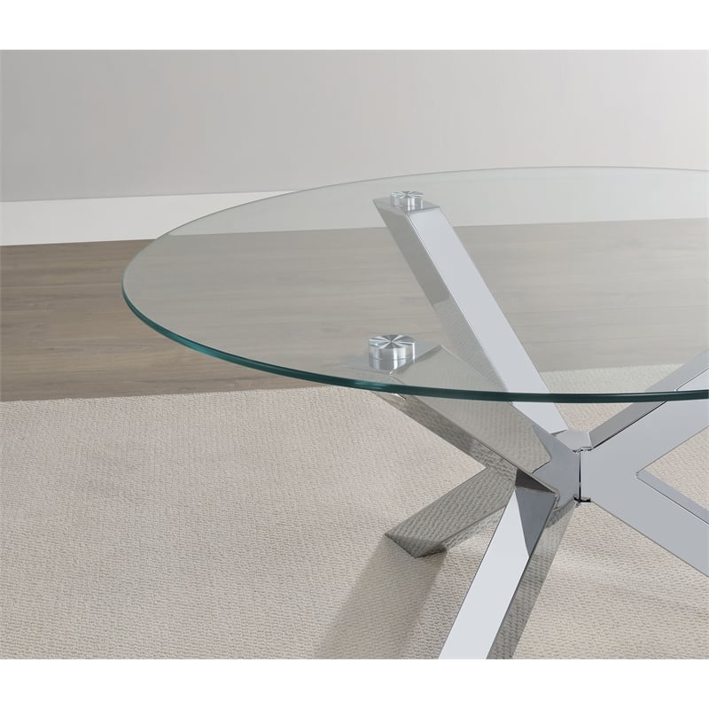 Kenzie Round Tempered Glass Top End Side Table Chrome
