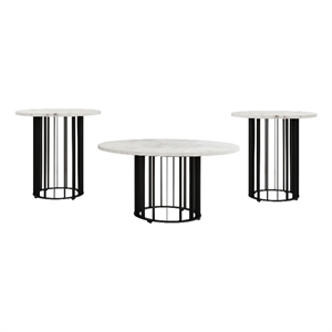 Haven 3-piece Round Marble Coffee and End Table Set Black