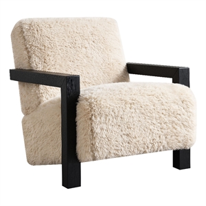 Fitzroy Faux Fur Upholstered Chair Solid Wood Arms Latte
