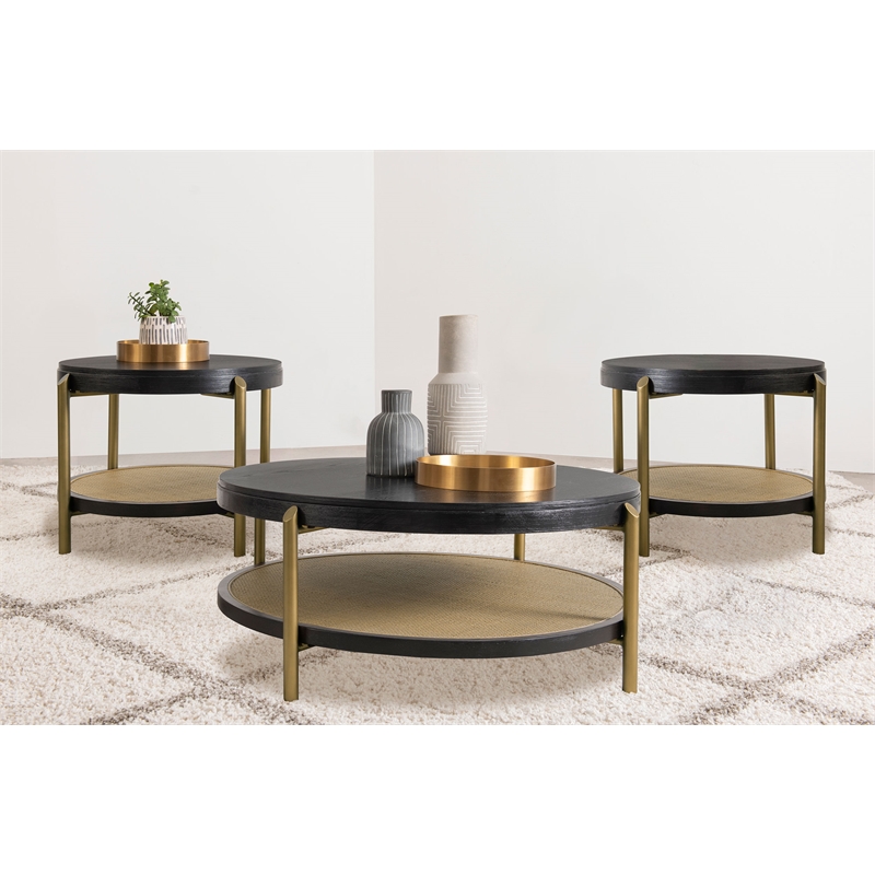 Arini 3-piece Round Coffee and End Table Set Black