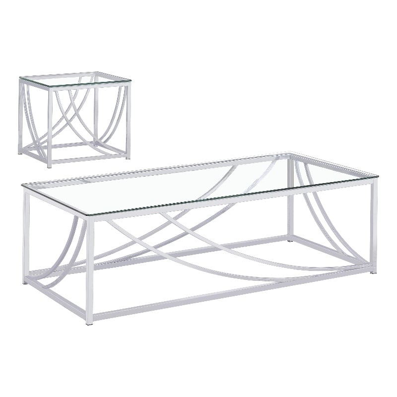 Lille 2-piece Glass Top Coffee And End Table Set Chrome