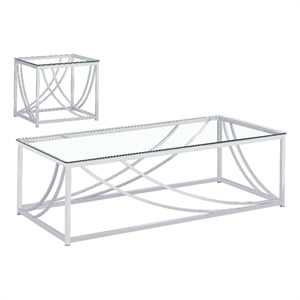 Lille 2-piece Glass Top Coffee And End Table Set Chrome