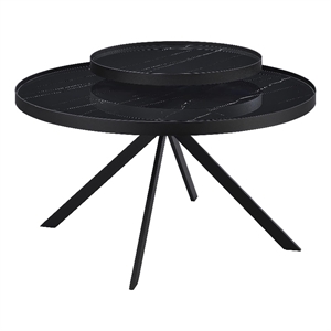 Briggs Round Marble Printed Glass Top Coffee Table Black