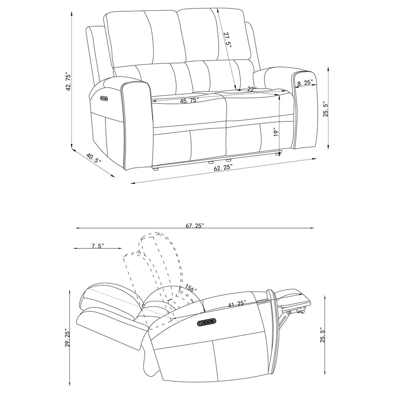 Coaster Brickston Faux Leather 2 PC Triple Power Reclining Sofa Set in Gray