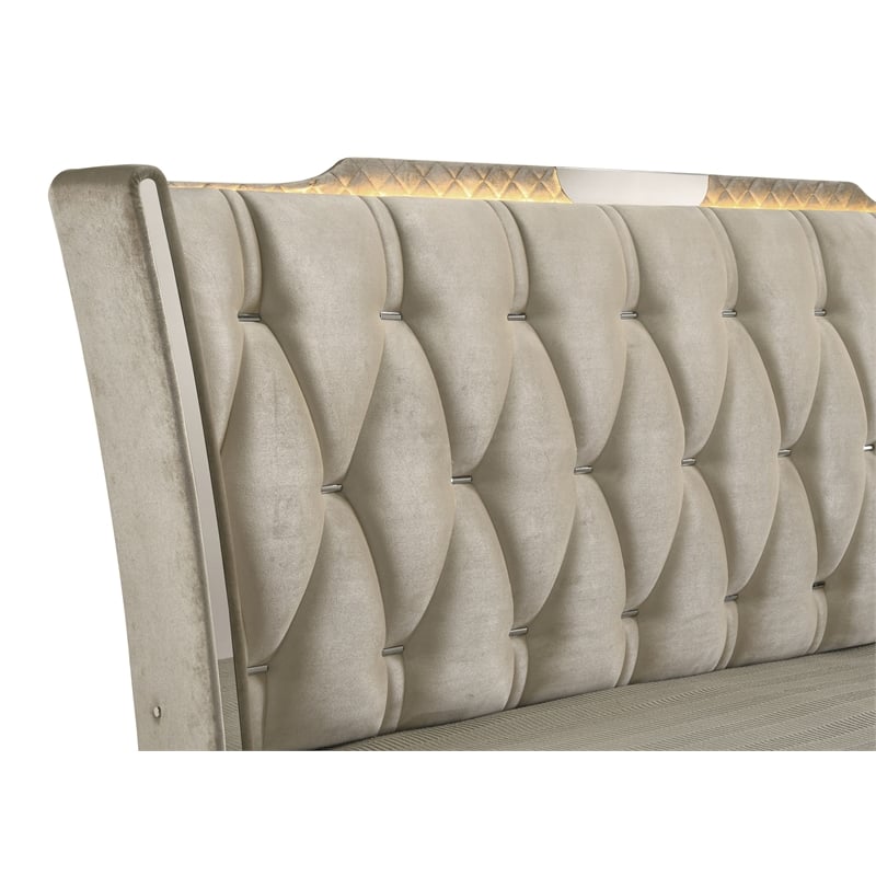 Coaster Lorient Queen LED Upholstered Velvet Wingback Bed in Ivory/Camel
