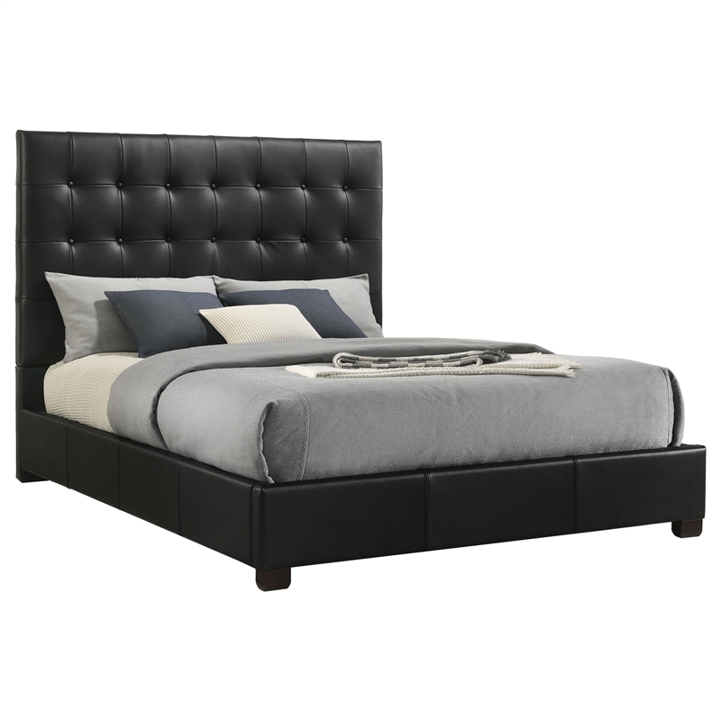 Coaster Medley Transitional Genuine Leather Queen Platform Bed in Black