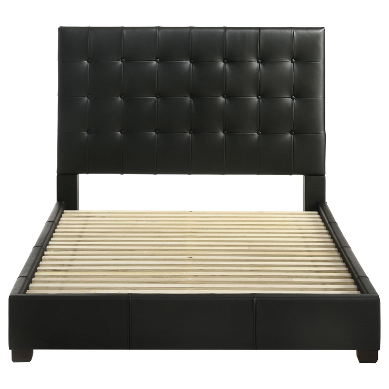 Coaster Medley Transitional Genuine Leather Queen Platform Bed in Black