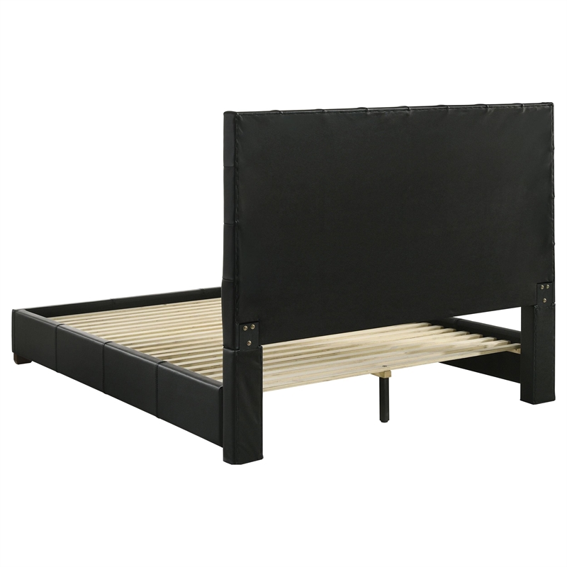 Coaster Medley Transitional Genuine Leather Queen Platform Bed in Black