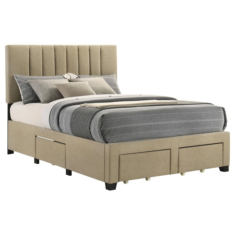 Coaster Wheatland 4-Drawer Fabric Upholstered Full Storage Bed in Brown