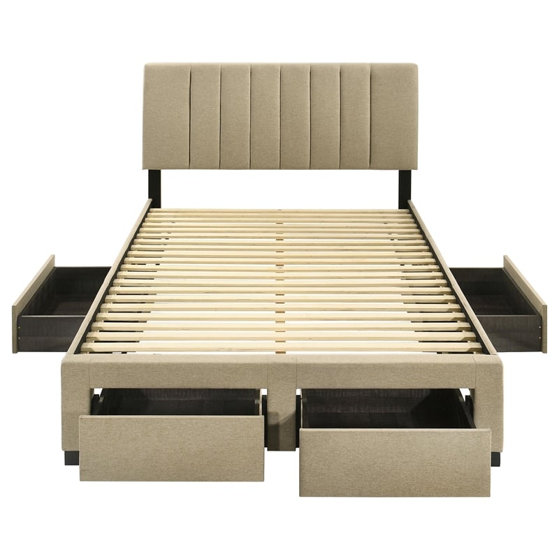 Coaster Wheatland 4-Drawer Fabric Upholstered Full Storage Bed in Brown