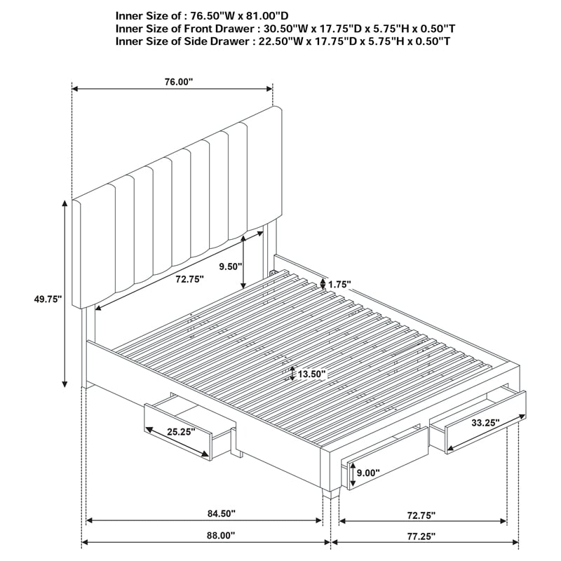 Coaster Wheatland 4-Drawer Fabric Upholstered Eastern King Storage Bed in Brown