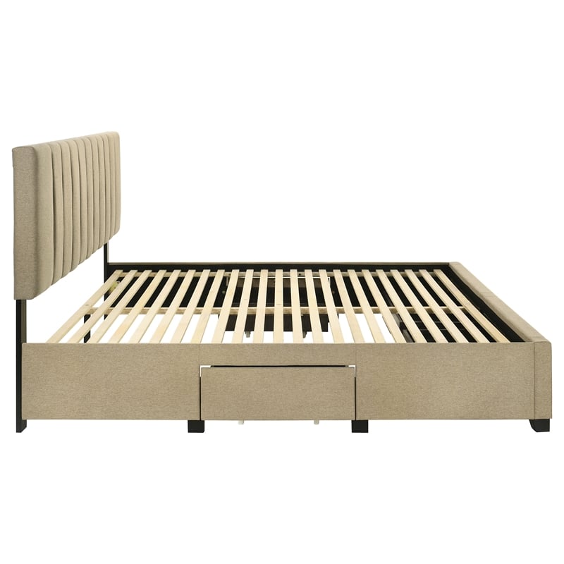 Coaster Wheatland 4-Drawer Fabric Upholstered Eastern King Storage Bed in Brown