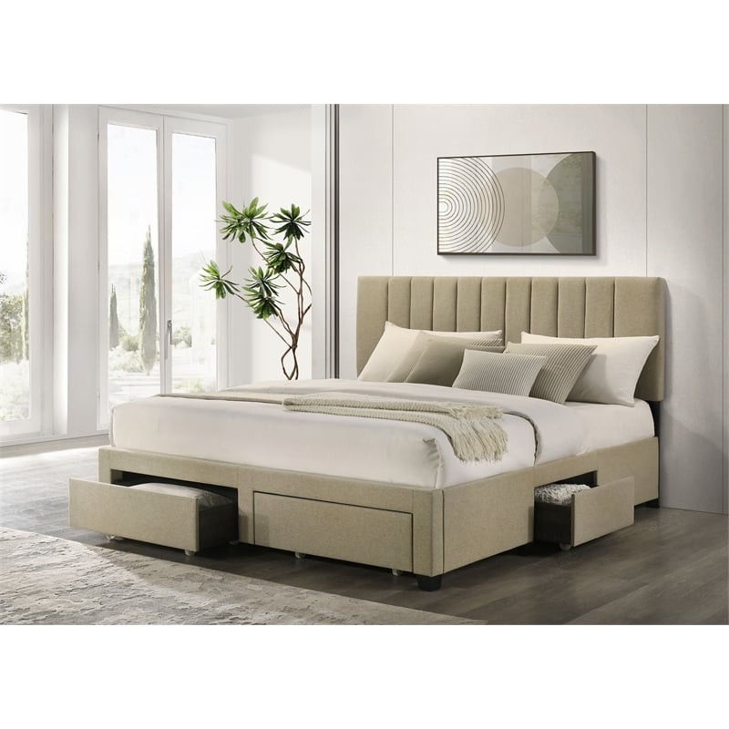 Coaster Wheatland 4-Drawer Fabric Upholstered Eastern King Storage Bed in Brown