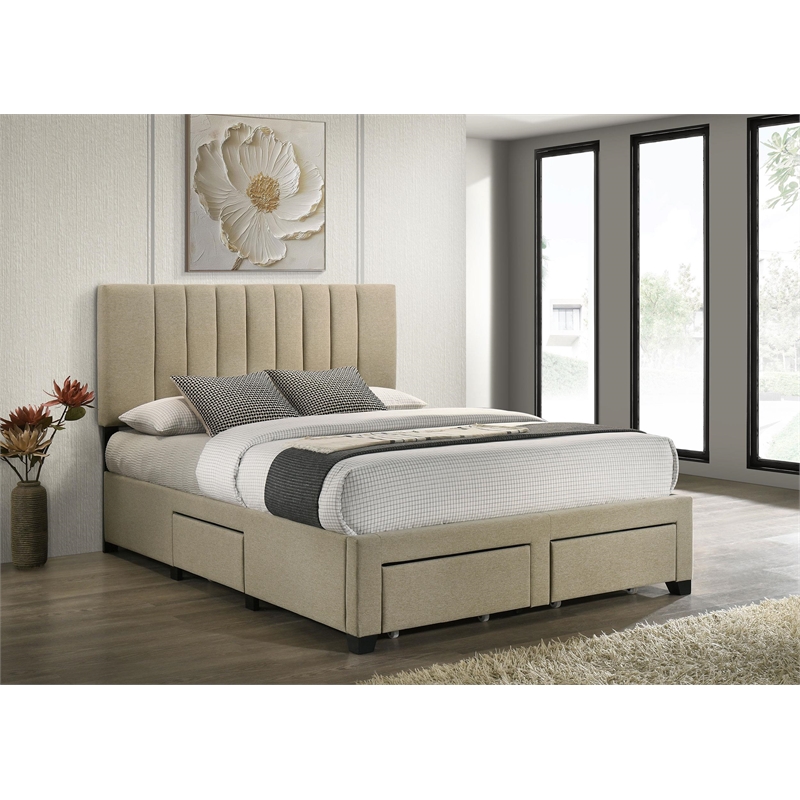 Coaster Wheatland 4-Drawer Fabric Upholstered Queen Storage Bed in Brown