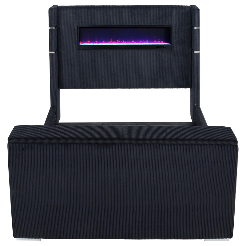 Coaster Tisdall Fabric Eastern King Flame Visualizer Wingback TV Bed in Black