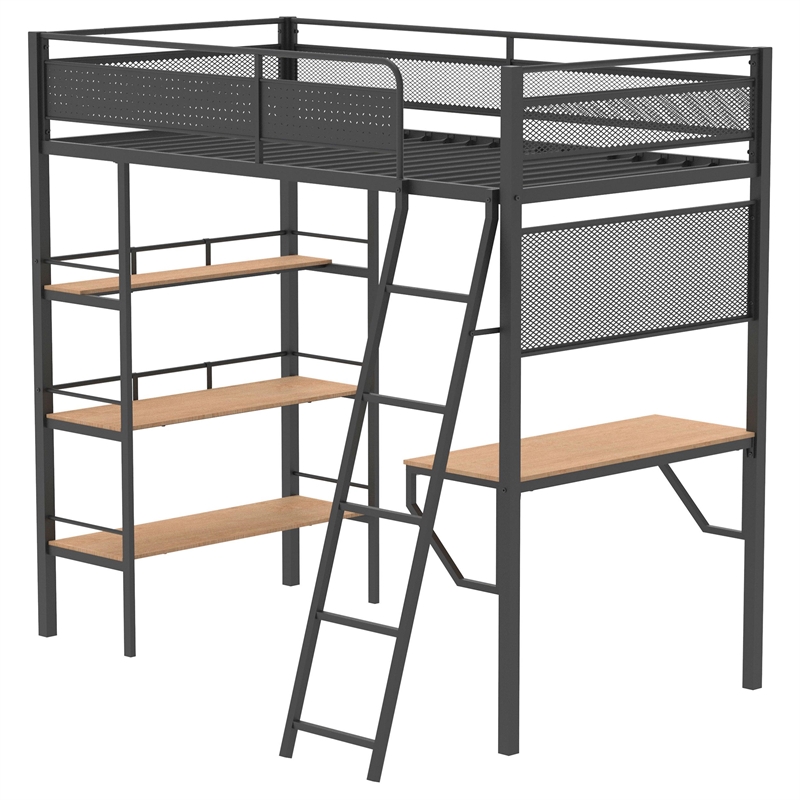 Coaster Campus 3-Shelf Transitional Steel Twin Workstation Loft Bed in Black