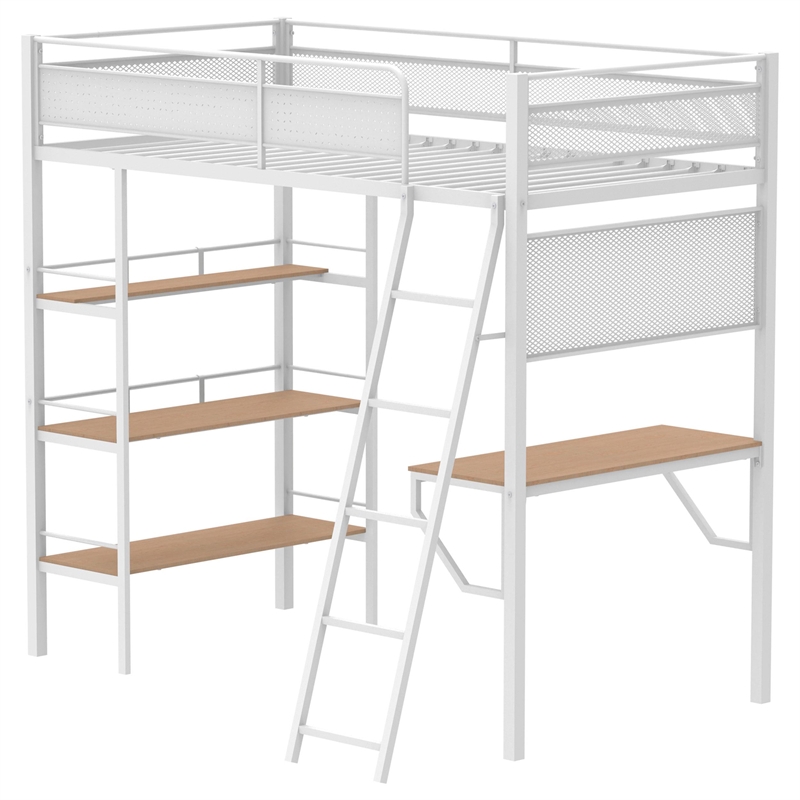 Coaster Campus 3-Shelf Transitional Steel Twin Workstation Loft Bed in White