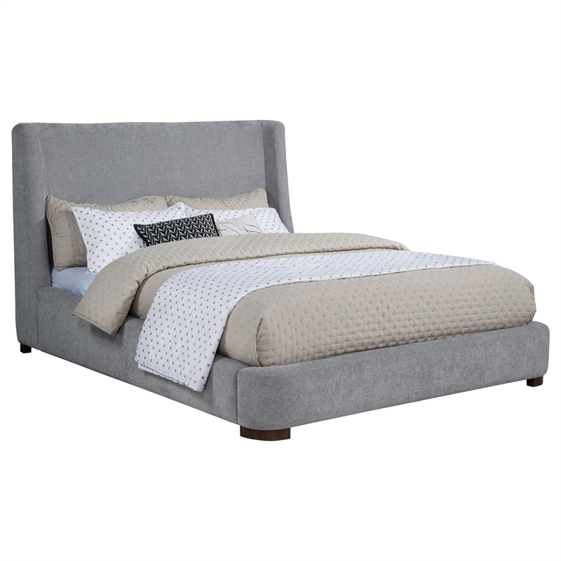 Coaster Rennes Upholstered Fabric Queen Wingback Platform Bed in Gray