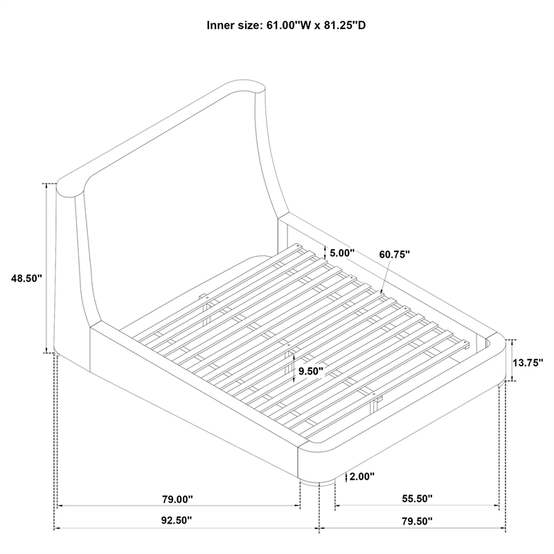 Coaster Rennes Upholstered Fabric Queen Wingback Platform Bed in Gray