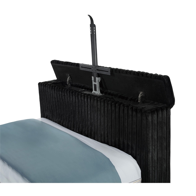 Coaster Centergrove Upholstered Velvet Queen Wingback TV Bed in Black