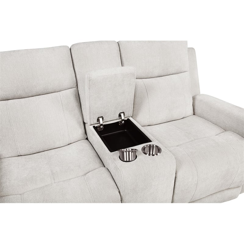 Coaster Kennett Upholstered Chenille Power Reclining Loveseat in Ivory White