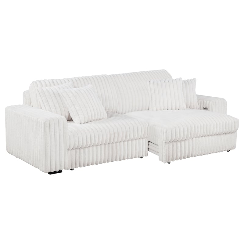 Coaster Jacana Channel Tufted Fabric Dual Power Chaise Sofa in Ivory White