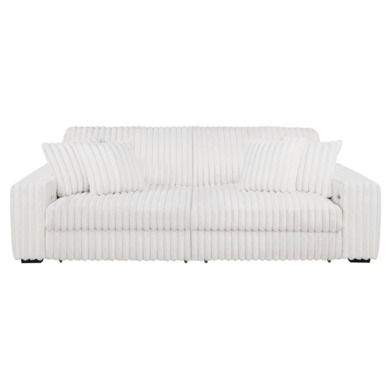 Coaster Jacana Channel Tufted Fabric Dual Power Chaise Sofa in Ivory White