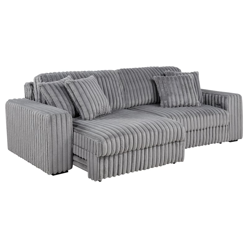 Coaster Jacana Channel Tufted Fabric Dual Power Chaise Sofa in Gray