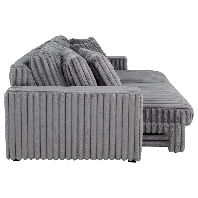 Coaster Jacana Channel Tufted Fabric Dual Power Chaise Sofa in Gray
