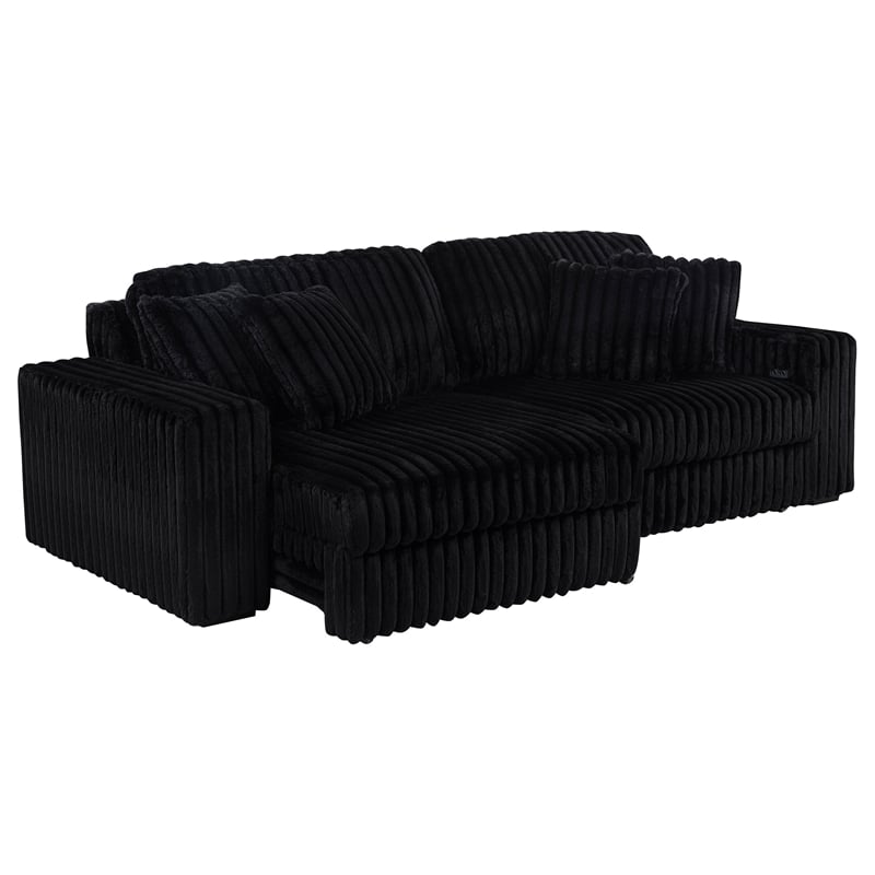 Coaster Jacana Channel Tufted Fabric Dual Power Chaise Sofa in Black