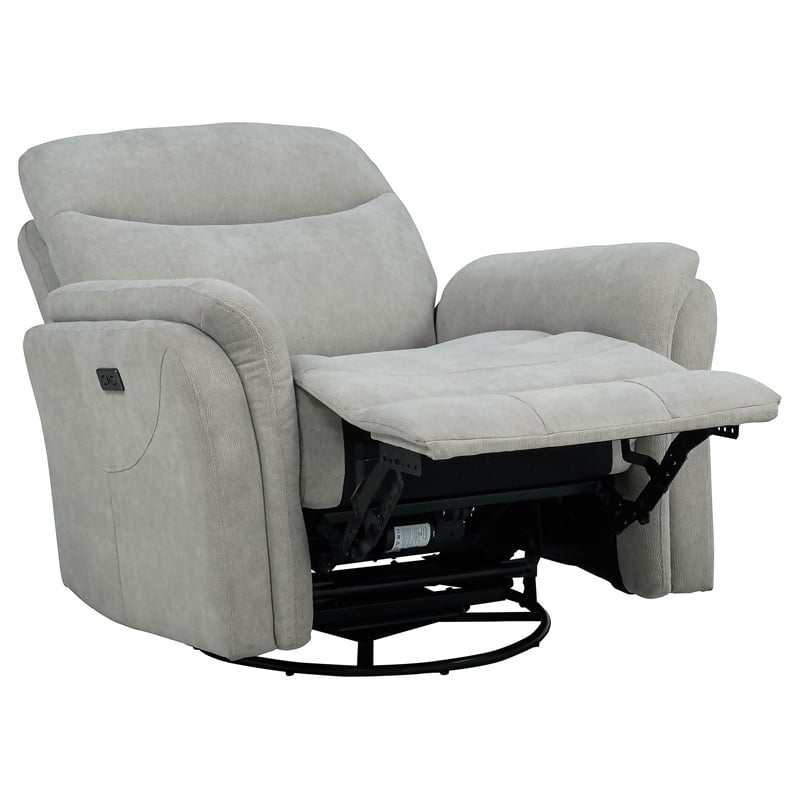 Coaster Adler Upholstered Fabric Power Swivel Glider Recliner in Ivory