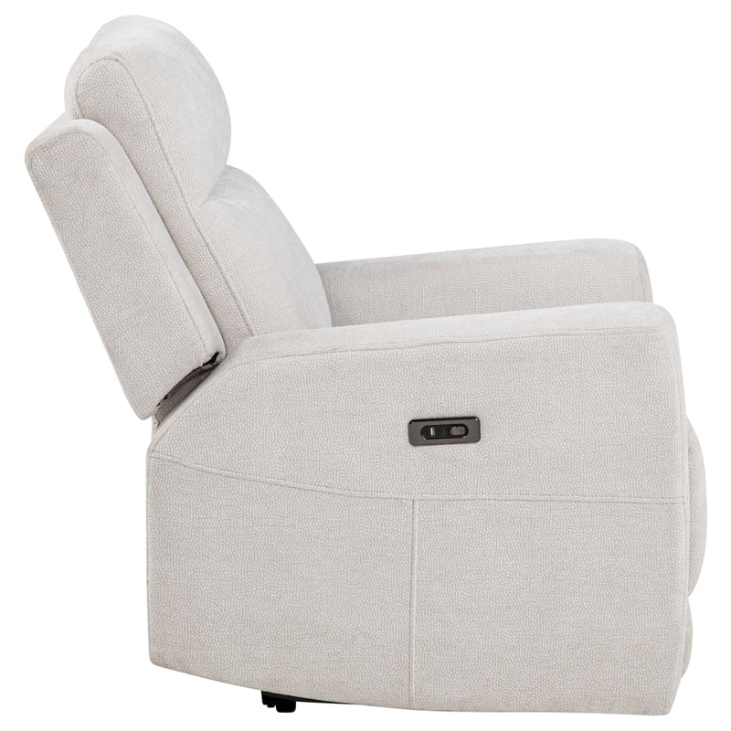 Coaster Kennett Transitional Upholstered Chenille Power Recliner Chair in Ivory