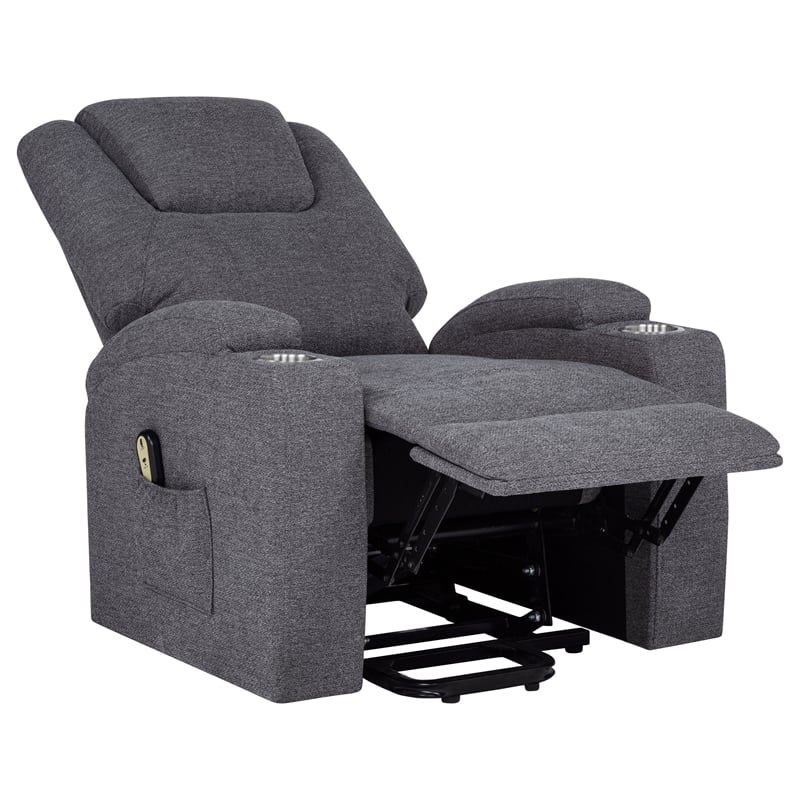 Coaster Louie Transitional Chenille Power Lift Massage Chair in Dark Gray