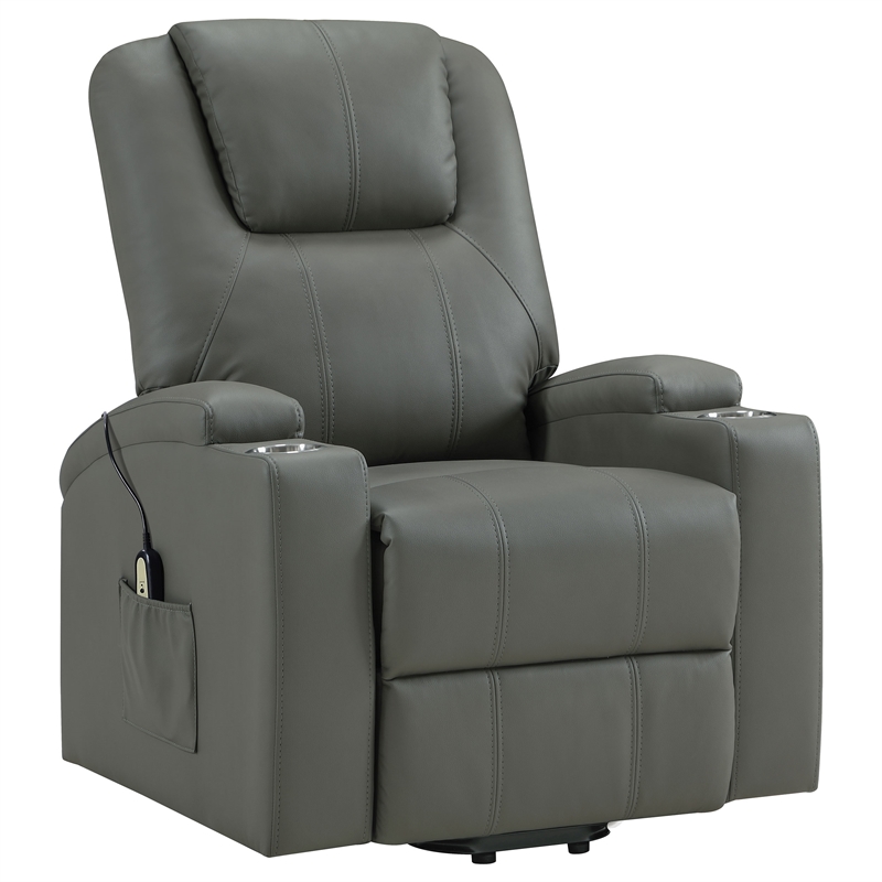 Coaster Armstrong Transitional Faux Leather Power Lift Massage Recliner in Gray